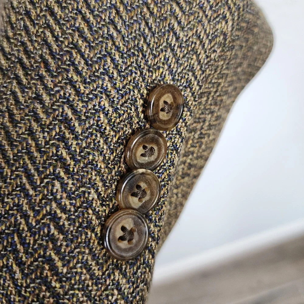 Joseph Abboud Patrick James Silk Wool Herringbone Blazer 46R Brown Vintage Work